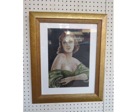 An oil on paper of WWII period "War Girl" style portrait, signed "E. Matthews", dated 1943