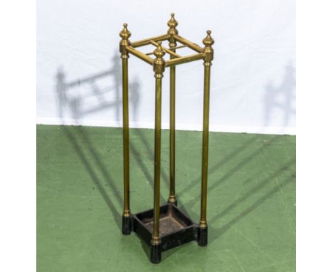A Victorian brass and iron stick stand 63cm tall and 18cm square