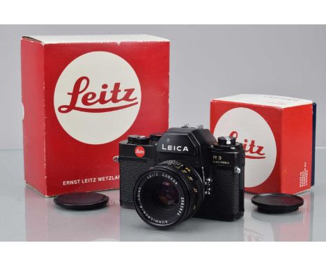 A Leitz Leica R3 Electronic SLR Camera, black, made in Portugal, serial no 1466732, 1977-78, shutter working, meter responsiv