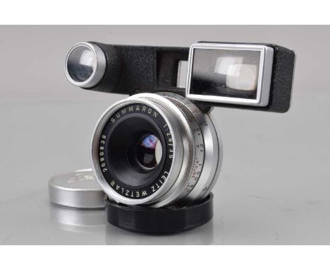 A Leitz Wetzlar Summaron 35mm f/2.8 Lens, M mount, with M3 goggles, serial no 2080838, 1965, barrel G-VG, elements G-VG, with