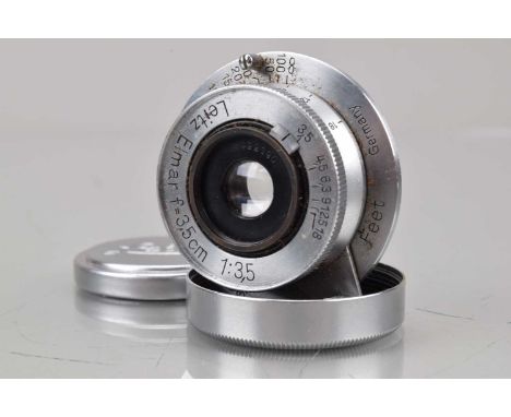A Leitz Wetzlar Elmar 3.5cm f/3.5 Lens, L39 mount, serial no 492390, 1939, barrel G, elements G, with front and rear caps