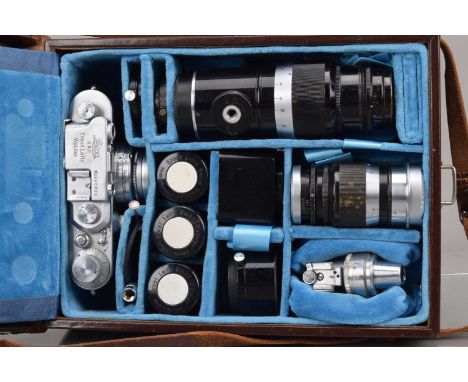 A Leitz Wetzlar Leica IIIa Rangefinder Camera Outfit, serial no 226800, 1936-37, shutter sluggish/sticking in slow speeds, bo