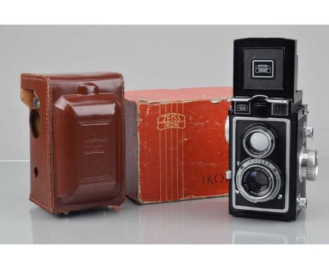 A Zeiss Ikon Ikoflex Ic TLR Camera, serial no O 18087, shutter sticking/sluggish on slow speeds, light cell responsive, self 