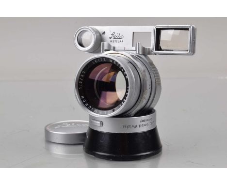 Leitz Wetzlar Summicron 50mm f/2 Dual Range Lens, M mount, serial no 1751824, 1960, barrel VG, elements G, with goggles, Summ