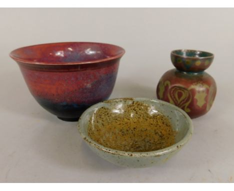 A Dominique Zumbo small red and gold lustre vase, 8cm high, and Studio ceramic bowl with flambe type decoration, and a small 