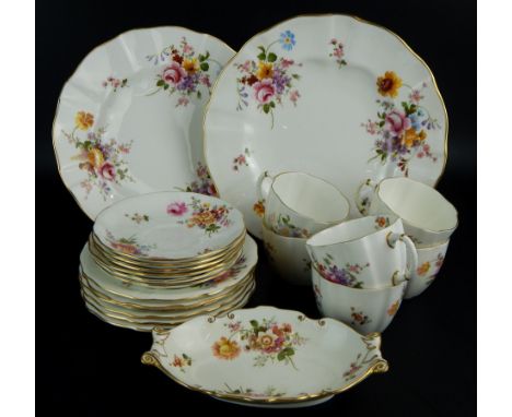 A Royal Crown Derby Posies pattern part tea service, to include six cups and saucers, six side plates and two dinner plates, 