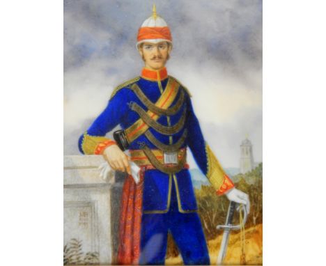 Michael Bartlett (1922-2008).  Officer, 9th Regiment of Bengal Cavalry, circa 1866, portrait miniature, monogrammed and dated