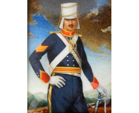 Michael Bartlett (1922-2008).  Sergeant, 14th Light Dragoons, c1854, portrait miniature, monogrammed and dated 1999, 10.5cm x