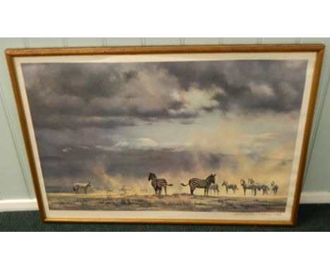 After David Shepherd.  Storm Over Amboseli, signed in pen to the margin and dated October 25th 1986, artist signed colour pri