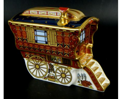 A Royal Crown Derby The Ledge Wagon paperweight, limited edition 677/1250, first in the series of Gypsy Caravans, with red a 