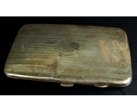 An Art Deco style engine turned silver cigarette box, with vacant circular cartouche, Birmingham assay, date letter indistinc