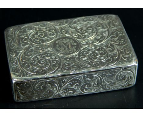 A Victorian engine turned rectangular snuff box, with hinged lid, Birmingham 1887, 1oz, 5cm wide