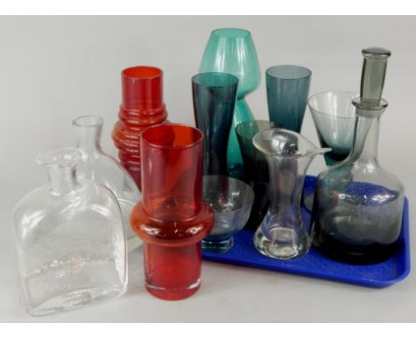 A quantity of Scandinavian style and other retro glass, to include a decanter with cylindrical stopper.