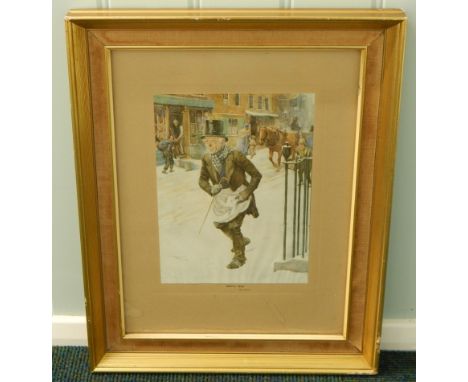 After Frank Reynolds. Trotty Veck, advertising print made for James Buchanan and Co Whisky Distillers, 25cm x 17cm. 