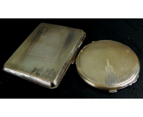 An engine turned silver rectangular Art Deco cigarette case, inscribed to the interior from Charlie 30.11.37, Birmingham 1935