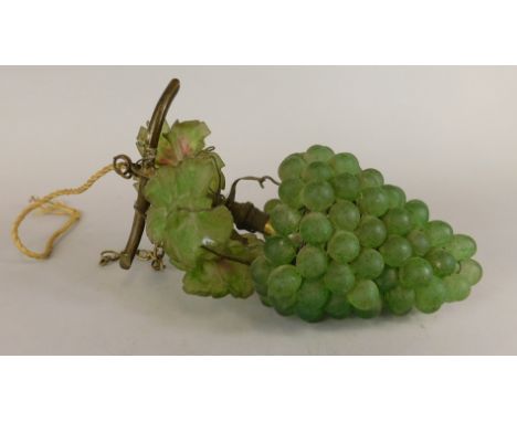 An early 20thC pendant lamp, modelled as a bunch of green grapes and vine leaves, 34cm high.