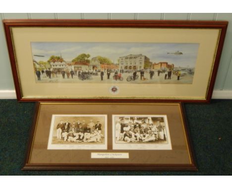 Two photographs depicting Hampshire cricketers from 1901-1991, the mount signed by the players from 1991, to include Malcolm 