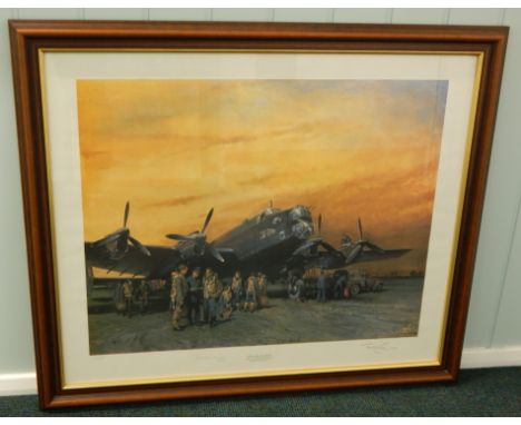 Terence Cuneo.  The Last Halifax, artist signed print, also signed by Arthur T Harris, limited edition no. 698/850, 61cm x 74
