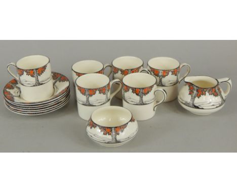 A Crown Ducal Orange Blossom part coffee service, to include six coffee cans and saucers.