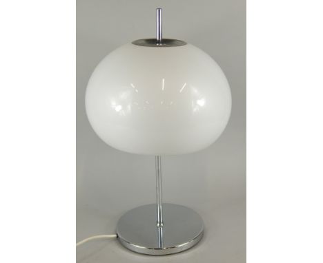 A retro style chrome plated lamp base, with opaque white plastic shade, 49cm high