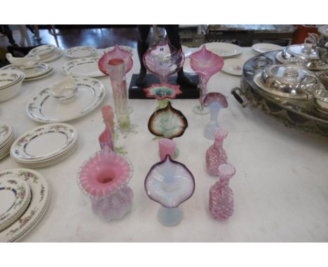 LARGE COLLECTION OF ART GLASS VICTORIAN, VERY GOOD CONDITION EXCEPT ONE ITEM AS FOUND