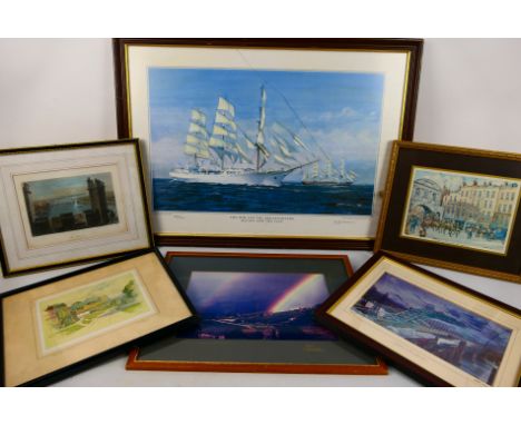 A collection of framed prints to include a limited edition Doug Kewley Widnes To Runcorn 1961, a limited edition David R Maso