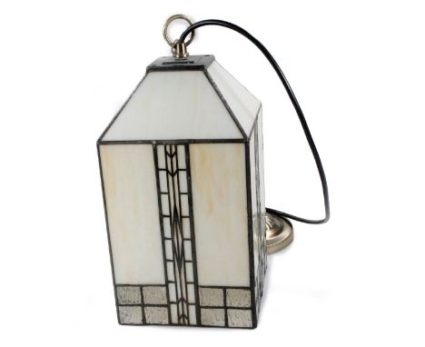 *An as new light fitting, with Art Nouveau design shade predominately in cream, 32cm H.