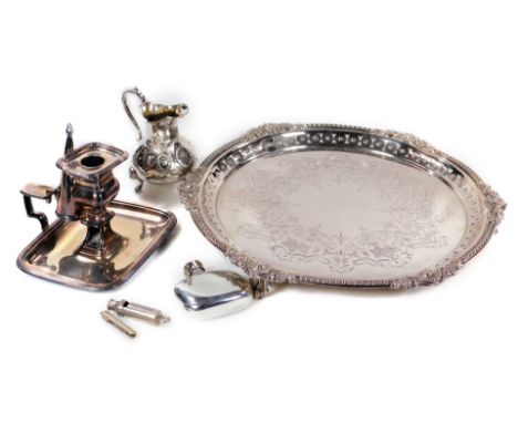 Various silver plated and metalware, to include a Boy Scout chrome plated whistle, of cylindrical form, 6cm W, cream jug, cha