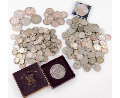Various GB low denomination coins, Victorian and later, some silver, etc., 3d bits, half crowns, some Commemorative coins, et