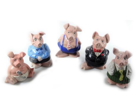 Five Wade Natwest pigs, to include Maxwell 18cm H, with stopper, the baby pig unmarked.  (5)From the estate of R J 'Bob' Curr