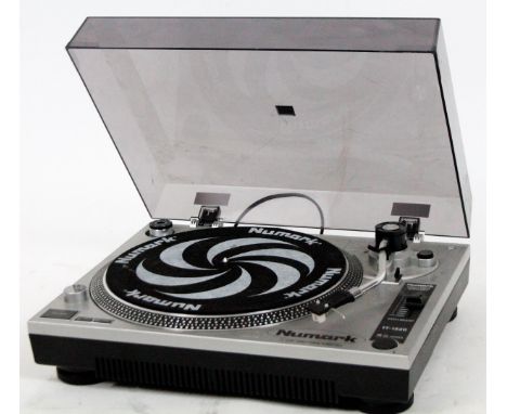A Nunmark TT-1520 direct drive record player, turn table with articulated interior and perspex top, 44cm W.