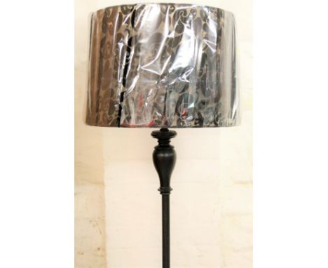 *An as new electrical standard lamp, on shaped baluster stem with textured floral shade predominately in black, 157cm H.