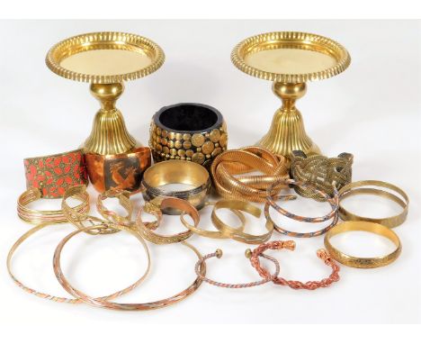 Seventeen various bangles, made of brass and copper, to include two necklaces and various design bangles, to include a Moda c