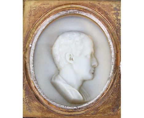 Morrison.  Sir Anscott A. Molesworth-Bart (1789-1823), a wax portrait bust of 1819, 10cm x 8cm oval, gilt slip and mahogany c