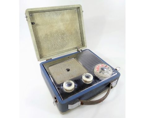 A vintage Pye radio, with pressed body and a chrome plated fitted interior, 10cm H, 23cm W, 20cm D.