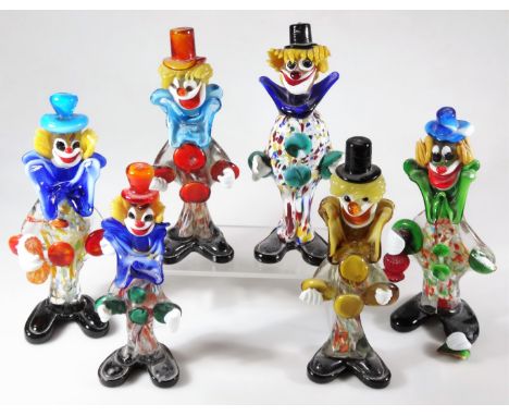Various 20thC vintage glass clowns, to include various coloured glass examples, 27cm H, etc.  (6)From the estate of R J 'Bob'