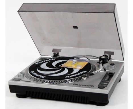 A Nunmark TT-1520 direct drive record player, turn table with articulated interior and perspex top, 44cm W.