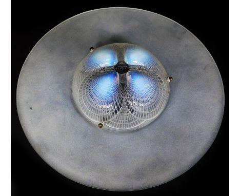 A Rene Lalique Coquilles plafonnier light shade, with outer frosted glass surround and metal mounts, signed R. Lalique, 40cm 