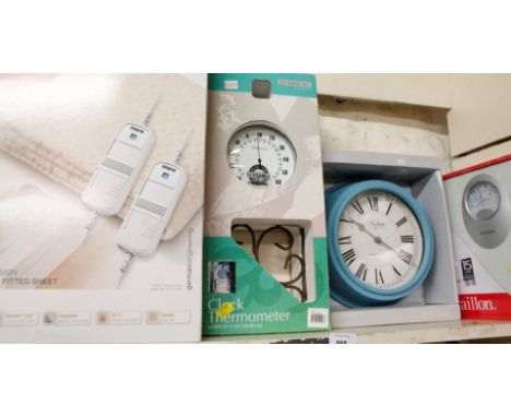 *As new electrical items, etc., Terraillon bathroom scales,  Actimm Rustic style indoor/outdoor clock thermometer, electric h