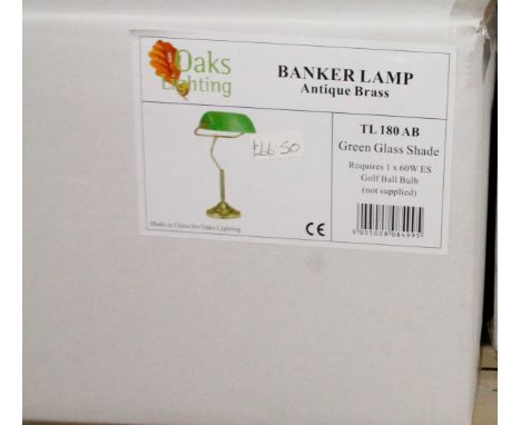 *Various as new light fittings, lamps, etc., to include an Oaks Lighting banker's lamp with green glass shade, etc., various 
