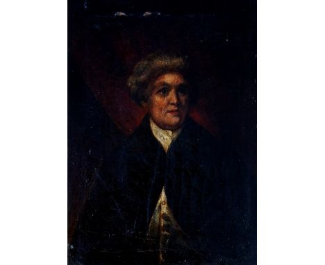 English School, mid 19th Century - half length portrait of a man wearing brown coat, oil on canvas, 43cm x 31cm, framed