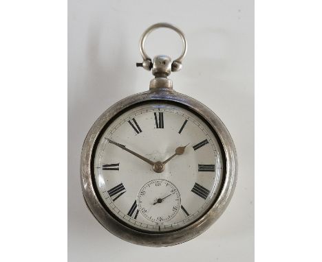 A silver pair cased pocket watch the white enamel dial with subsidiary seconds dial, Roman numerals, the movement numbered 13