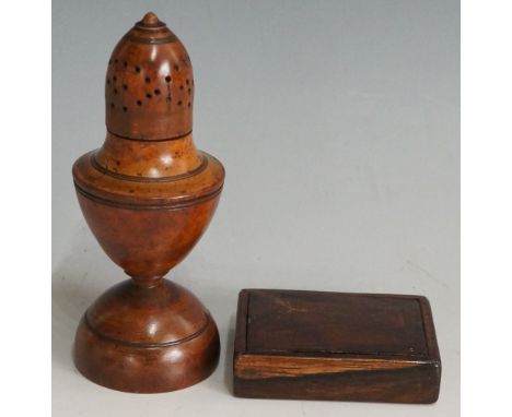A 19th Century rosewood snuff box with hinged rising lid, the box of rectangular form with figured top and base within cross 