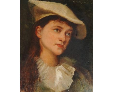 H M Trevor - A Little French Girl, head and shoulder portrait, oil on canvas, signed top right and indistinctly dated 7*, 34c