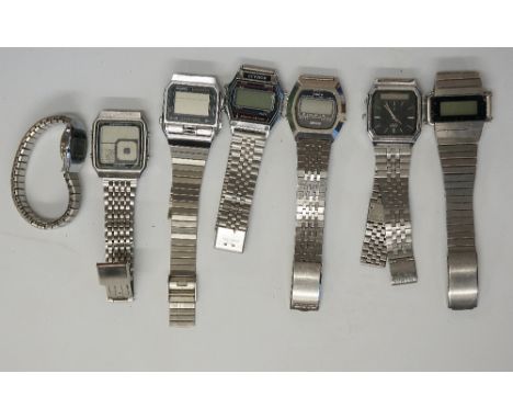 A selection of gents mostly digital watches to include example by Casio and Citron etc., all on white metal bracelets (qty) (