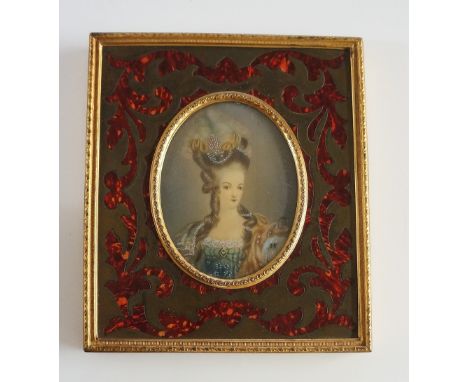 Continental School, early 20th Century - half length portrait of Madame Pompadour, oval, watercolour on ivory, indistinctly s