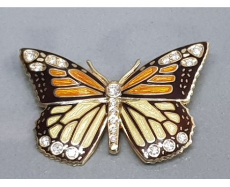 18CT BUTTERFLY ENAMEL DETAIL SET WITH BRILLIANT ROUND CUT DIAMONDS APPROXIMATELY 0.75CT 8.9G GROSS