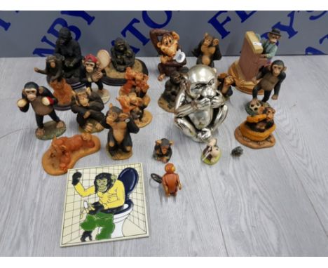 LARGE COLLECTION OF MONKEY FIGURES INCLUDES PIGGIN CHEEKY MONKEY BY DAVID CORBRIDGE, ALSO TO INCLUDE A KNOSSOS MONKEY ON THE 