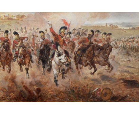 Richard Beavis R.W.S. (1824-1896),   "Charge of the English Light Dragoons at Salamanca", signed, titled on gilt slip, oil on
