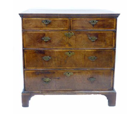 Late 18th century walnut veneered chest of two short and three long graduated drawers, top with cross banding drawers all wit